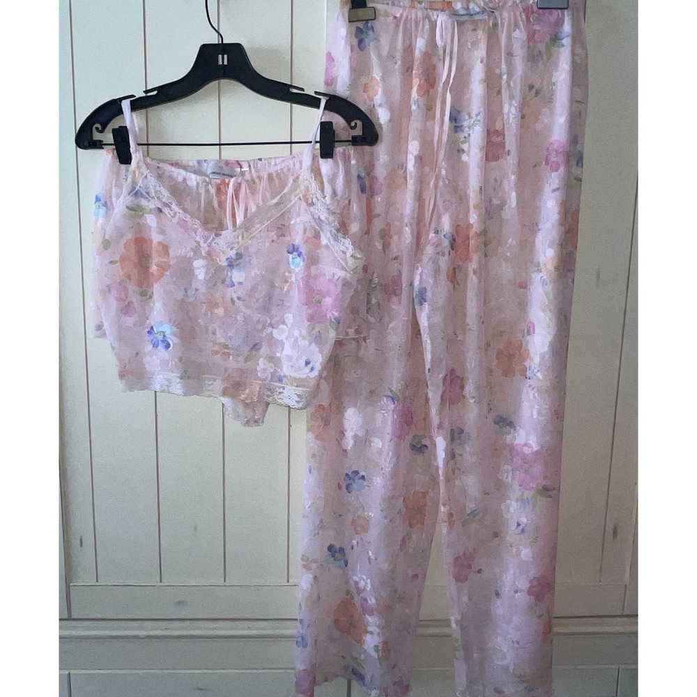 Rare Vtg 90s Victoria's Secret 3pc Floral Mesh Set Cami Shorts Pants EUC Sz M/L